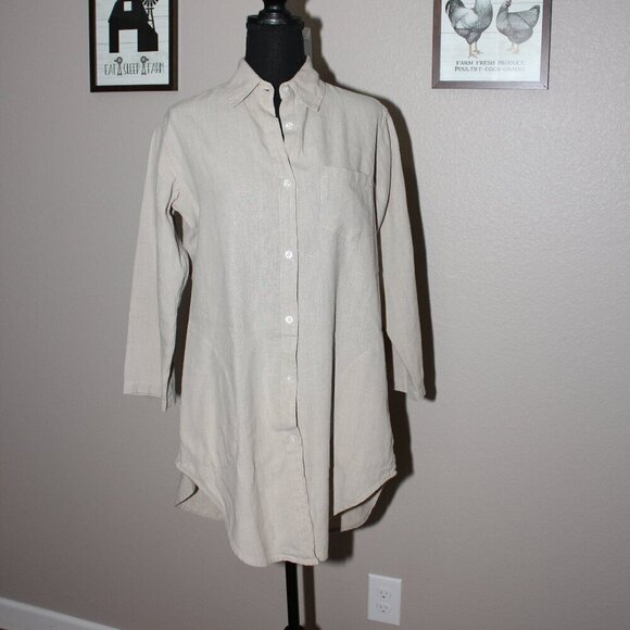 Dr. Flax Womens Linen Button Down Tunic with Pockets 3/4 Sleeve Size S/M Beige - Picture 1 of 9